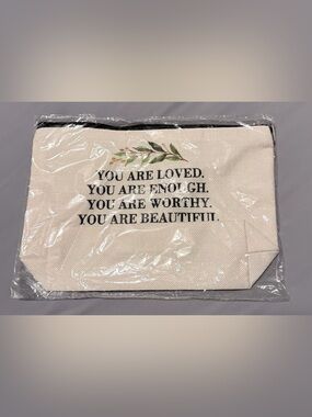 Canvas Quote Pouch - 'You Are Loved' - Cream with Floral Accent